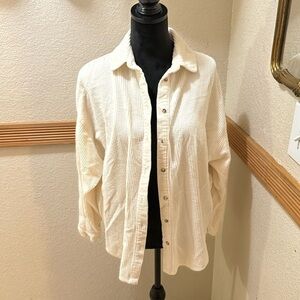 Zara XS Corduroy cream button long sleeve blouse!